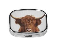 Highland Cow Colorful,Meta Pill Box 2 Compartment Medicine Case,Portable Organizer,Rectangle Meta Portable Organizer Pill Box 1458 Compartment Medicine Case