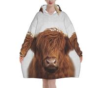 Highland Cow Colorful Oversized Women's Wearable Blanket Hoodie, Flannel Pullover Blanket, Blanket Sweatshirt