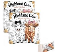 Highland Cow Coloring Book: A Colouring Book of Scottish Highland Cows: Stunning and Calm Colouring Pages to Lower Stress Cattle & Cow Gift for Cow Lovers (B-2pcs)