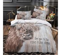 Highland Cow Comforter Cover 3D Design Printed Luxury 3 Piece Bedding Set Zipper Farmhouse Decor Duvet Cover Super Soft Machine Washable for Kids Teens Adults Women Youth Super king（260x220cm）