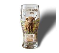 Highland Cow Commemorative Glass Cup, Premium Crystal Beer Glass with Highland Landscape, Vintage Farm Animal Design Stained Drinking Glasses Cup for Coffee Lovers & Cowgirl (1PC #B)
