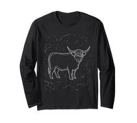 Highland Cow Constellation Farm Animal Line Art Geometric Long Sleeve T-Shirt