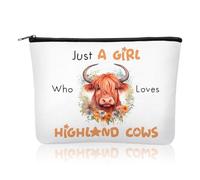 Highland Cow Cosmetic Bag for Women Girls, Personalised Cow Print Make Up Bags, Ladies Toilet Pouch with Zipper Just A Girl Who Loves Highland Cows Gifts for Mum, Best Friend, Sister