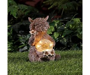 Highland Cow Crackle Solar Orb Light, Garden Decor Ornament Light LED Light Up - Garden Greatness