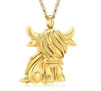 Highland Cow Cremation Jewelry Bull Urn Necklace for Ashes Animal Pendant Taurus Zodiac Keepsake Holder Ashes for Pet Human Memorial for Men Women, Stainless Steel, No Gemstone