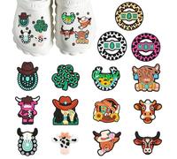 Highland Cow Croc - 15PCS Highland Cow Gifts for Women, Cute PVC Shoe Clips for Croc, DIY Shoe Accessories, Funny Animal Jibbitz for Casual/Beach,Farm Animal Charms Decor Women Adults,Charms for Clog