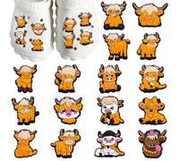 Highland Cow Croc - 16PCS Highland Cow Gifts for Women, Cute PVC Shoe Clips for Croc, DIY Shoe Accessories, Funny Animal Jibbitz for Casual/Beach,Farm Animal Charms Decor Women Adults, Charms for Clog