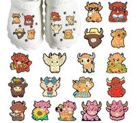 Highland Cow Croc - 17PCS Highland Cow Gifts for Women, Cute PVC Shoe Clips for Croc, DIY Shoe Accessories, Funny Animal Jibbitz for Casual/Beach,Farm Animal Charms Decor Women Adults, Charms for Clog