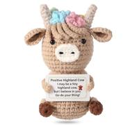 Highland Cow Crochet,Emotional Support Moo,Mini Funny Positive Cow,Creative Cute Crochet Doll,Handmade Knitted Crochet Cow With Encouraging Card Suitable As an Inspirational Gift for Friends Etc