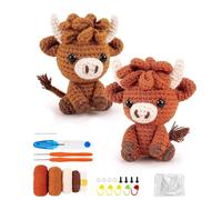 Highland Cow Crochet Kit for Beginners, Complete Knitting Set with Instructions, Crochet Animal Kit for Adults, Crochet Starter Kit with Yarn, Needles & Materials for Beginners, DIY Highland Cattle Cr
