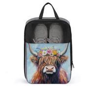 Highland Cow Crown of Colorful Flowers Shoe Bag for Travel Daily Use Anti-dust Storage Carrier Golf Shoe Pouch