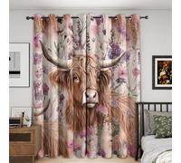 Highland Cow Curtains for Bedroom 66x72, Floral Farmhouse Animal Curtains Blackout Living Room Home Decor, Printed Window Eyelet Drapes 72 Inch Drop 2 Panels - TEB29