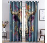 Highland Cow Curtains for Bedroom, Graffiti Highland Cattle Blackout Curtains for Living Room, 90 Drop Eyelet Window Treatments Home Decor 90 X 90 Inch (W X L), 2 Panels X&-51