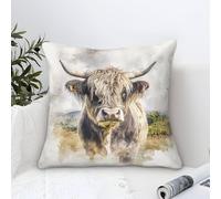 Highland Cow Cushion Covers Modern Art Decorative,Watercolor Pastoral Pattern Square Cotton Pillow Cases Soft Polyester Throw Pillow Cover for Sofa Patio Home Decor 50x50cm
