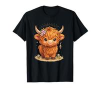 Highland Cow Cute Art Scottish Highland Cattle Flowers T-Shirt