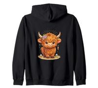 Highland Cow Cute Art Scottish Highland Cattle Flowers Zip Hoodie