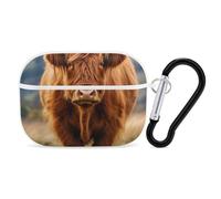 Highland Cow Cute Earbuds Case Compatible with Airpods Pro Wireless Headphones Cover with Carabiner