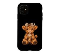 Highland Cow Cute Leopard Coquette Bow Drink Coffee Cowgirl Case for iPhone 11