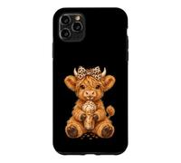 Highland Cow Cute Leopard Coquette Bow Drink Coffee Cowgirl Case for iPhone 11 Pro Max