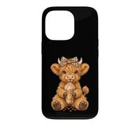 Highland Cow Cute Leopard Coquette Bow Drink Coffee Cowgirl Case for iPhone 13 Pro
