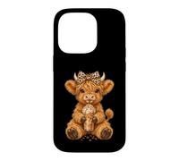 Highland Cow Cute Leopard Coquette Bow Drink Coffee Cowgirl Case for iPhone 14 Pro