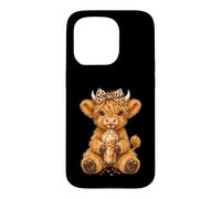 Highland Cow Cute Leopard Coquette Bow Drink Coffee Cowgirl Case for iPhone 15 Pro