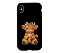 Highland Cow Cute Leopard Coquette Bow Drink Coffee Cowgirl Case for iPhone X/XS