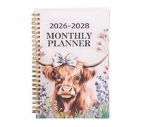 Highland Cow Dairy - 2026-2028 Monthly Planner, With Daily Notepad, 21x14cm, Daily Notepad Agenda, Cattle Pattern Planner, Portable For Kids, School, Office, Home, Holidays, Birthdays