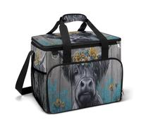 Highland Cow Daisies Fence Wooden Camping Cooler Bag Insulated Beach Coolers Portable Leak Proof Bags with Shoulder Strap