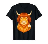 Highland Cow Daisy Flower Funny Fluffy Lover Women Solar T-Shirt