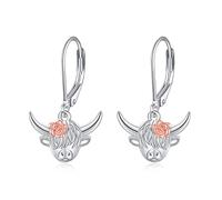 Highland Cow Dangling Earrings 925 Sterling Silver Western Cow Head Earrings Scottish Highland Cow Jewelry Gifts