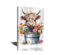 Highland Cow Decor Funny Animals Pictures Print on Canvas Modern Canvas Artwork Wall Decor Highland Cattle Wall Art Family Wall Decor Canvas Art Wall Hanging Decor Arts & Crafts, 30x45cm