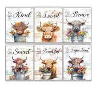 Highland Cow Decor Inspirational Print Rustic Wall Poster Set of 6(8"x10") Motivational Quote Watercolor Words Posters Unframed Aesthetic Poster Phrases Posters for Bedroom Living Room Office Room