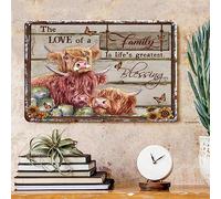 Highland Cow Decor Metal Sign- Farm Highland Cows The Love of A Family - Rustic Decor highland cow wall art Vintage Tin Sign Home Kitchen Bar Cafe Farm, 30 x 20 cm Cow Decor Metal Poster