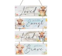 Highland Cow Decor Wall Art, 4Pcs Inspirational Wall Decor Sign, Positive Quotes Bathroom Wall Decor, Inspirational Plaque Sign for Home, Farmhouse, Kitchen, Office Decor