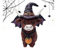 Highland Cow Decoration, Scottish Highland Cow Halloween Decoration Made of Resin Festive Collectible Figure for Step Tray Halloween Party Home Garden Indoor Outdoor Kitchen
