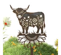 Highland Cow Decorative Garden Stakes - Rustic Vintage Weatherproof - Highland Cattle Garden Stake Sunflower Decor | for Flower Bed Farmhouse Lawn Patio Backyard Porch Pathway