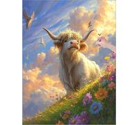 Highland Cow Diamond Art Flower Diamond Painting Kits for Adults Beginners, 5D DIY Paint by Numbers for Adults, Square Drill Dimond Painting with Accessories, Autumn Home Room Decor 24x32 inch Y-42