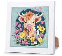 Highland Cow Diamond Art for Kids with Frame-Cow Diamond Painting for Kids, Animal Small Diamond Art Kits, Easy DIY Crystal Mosaic Kits for Children Girls Boys Gifts (7x7inch)
