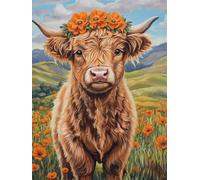 Highland Cow Diamond Art Kits Adults 5D Diamond Painting Flower Gem Art Adult Crafts DIY Full Drill Crystal Pictures 90x120 cm, Diamonds Cross Stitch Embroidery for Home Decor Gifts for Women yc-259