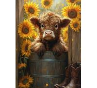Highland Cow Diamond Art Kits Adults, Square Drill Diamond Painting Flowers for Beginners, DIY Dimond Art for Adults, 5D Crystal Creations Kit Gifts, Gem Arts and Crafts for Home Decor 40x50cm F-562