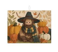 Highland Cow Dish Drying Mats For Kitchen Counter, Autumn Farmhouse Absorbent Dish Drainer Rack Mat, Cute Microfiber Drying Pad For Kitchen Counter Decor 18x24 Inch