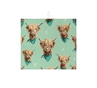 Highland Cow Dish Drying Mats For Kitchen Counter, Cute Cow Pattern Absorbent Dish Drainer Rack Mat, Rustic Microfiber Drying Pad For Coffee Bar 16x18 Inch