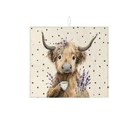 Highland Cow Dish Drying Mats For Kitchen Counter, Cute Farmhouse Lavender Absorbent Dish Drainer Rack Mat, Fanciful Microfiber Drying Pad For Kitchen Counter Decor 16x18 Inch