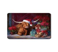 Highland Cow Dish Drying Mats for Kitchen Counter, Red Poinsettia and Gift Pattern Absorbent Rubber Dish Drainer Rack Mat, Winter Pu Leather Drying Pad 12x20 Inch