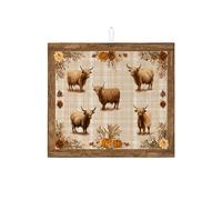 Highland Cow Dish Drying Mats For Kitchen Counter, Rustic Absorbent Dish Drainer Rack Mat, Autumn Microfiber Drying Pad For Coffee Bar Protector 16x18 Inch