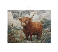 Highland Cow Dish Drying Mats For Kitchen Counter, Rustic Absorbent Dish Drainer Rack Mat, Farmhouse Microfiber Drying Pad For Coffee Bar Protector 18x24 Inch