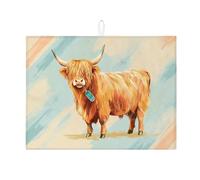 Highland Cow Dish Drying Mats For Kitchen Counter, Rustic Farmhouse Absorbent Dish Drainer Rack Mat, Colorful Microfiber Drying Pad For Kitchen Counter Decor 18x24 Inch