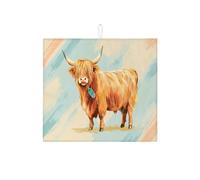 Highland Cow Dish Drying Mats For Kitchen Counter, Rustic Farmhouse Absorbent Dish Drainer Rack Mat, Colorful Microfiber Drying Pad For Kitchen Counter Decor 16x18 Inch