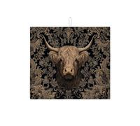 Highland Cow Dish Drying Mats For Kitchen Counter, Rustic Floral Absorbent Dish Mat, Elegant Microfiber Drying Pad For Coffee Bar Protector 16x18 Inch